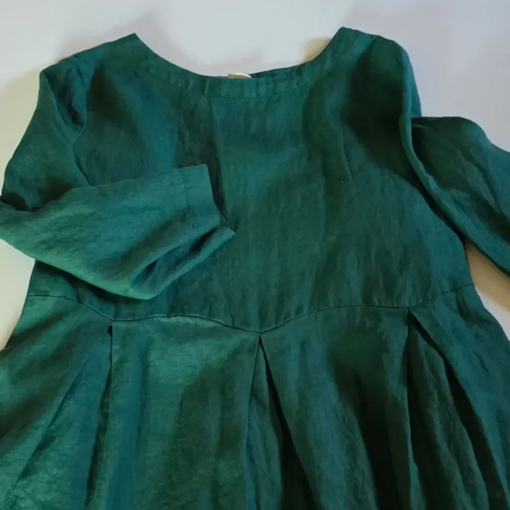 Lintico Women's Bateau Neck Pleated 100 % Linen Green Maxi Dress Small A-Line - Picture 6 of 7